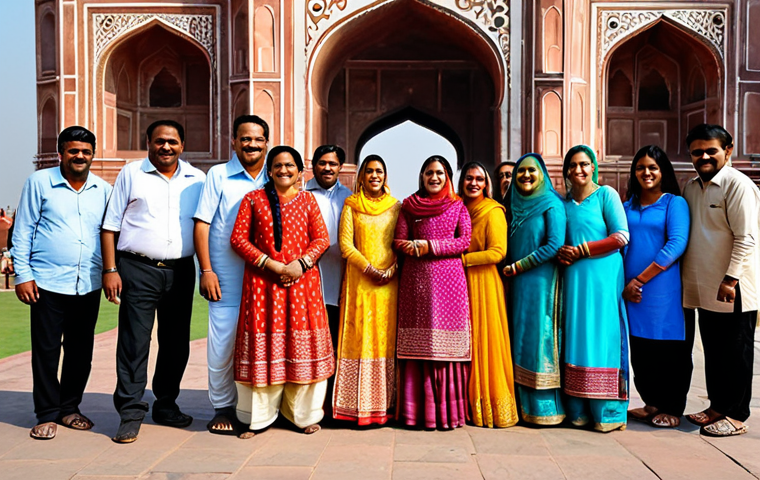 여행안내사 직업 만족도를 높이는 방법 - "A professional Indian woman, wearing a modest and colorful salwar kameez, smiling warmly while guid...