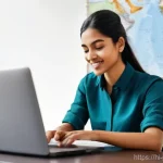 여행안내사와 관련된 컴퓨터 활용 능력 - **Prompt:** A professional and friendly female travel guide, in her early 30s, wearing smart casual ...