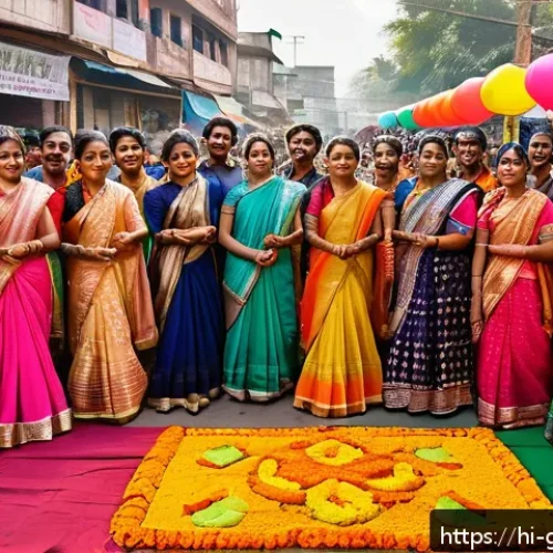 여행안내사로서 성장하기 위한 10가지 방법 - A vibrant Indian street festival scene showcasing traditional Hindi cultural elements: people dresse...